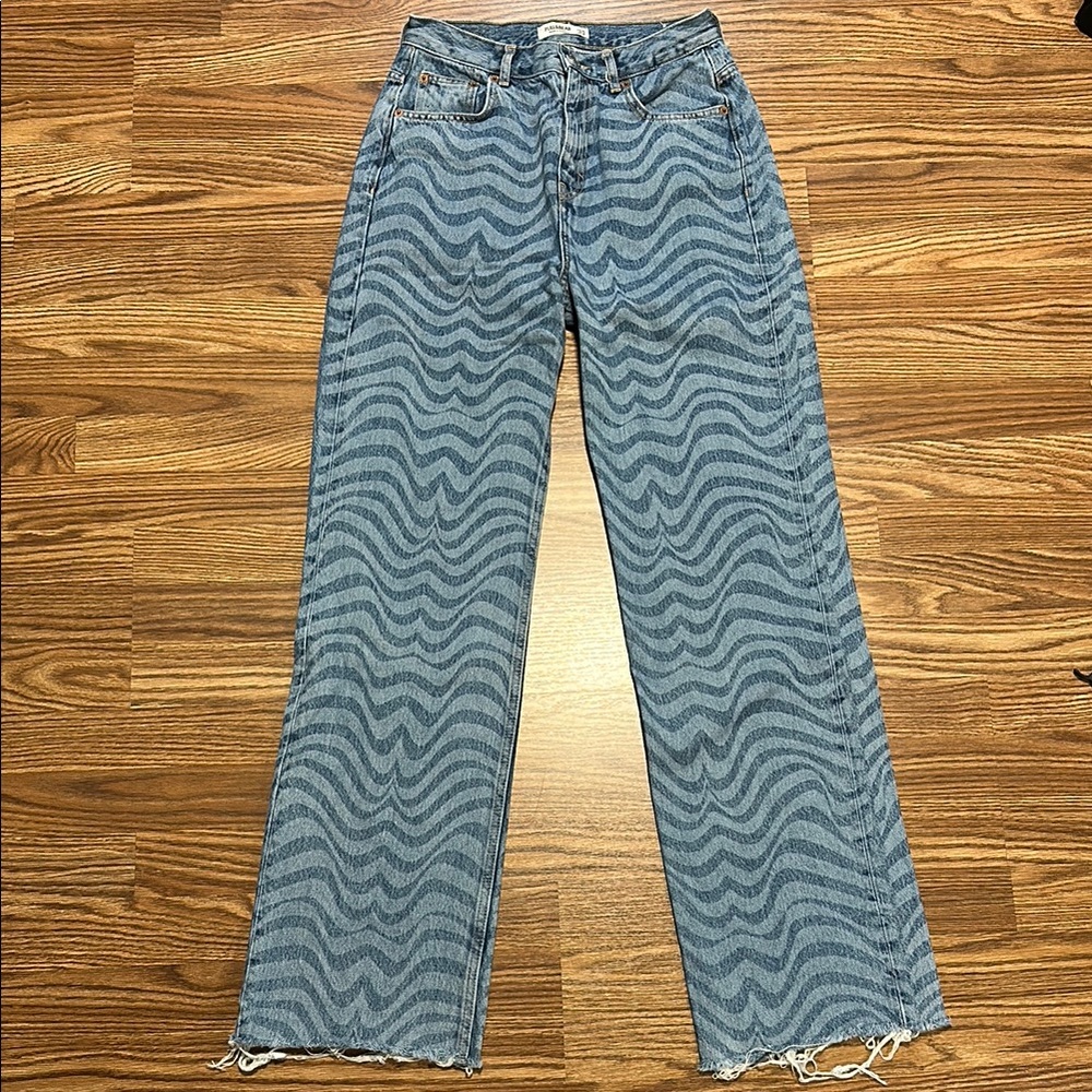 Pull&Bear Blue Wavy Print Jeans Size 6